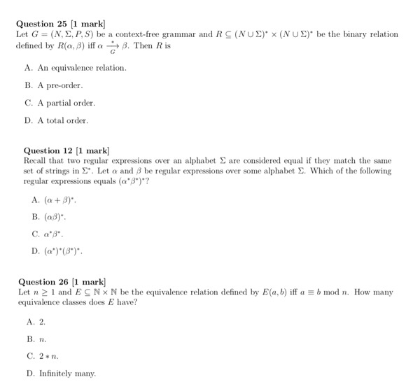 Solved Question 25 1 Mark Let G N 2 P S Be A Context Chegg Com