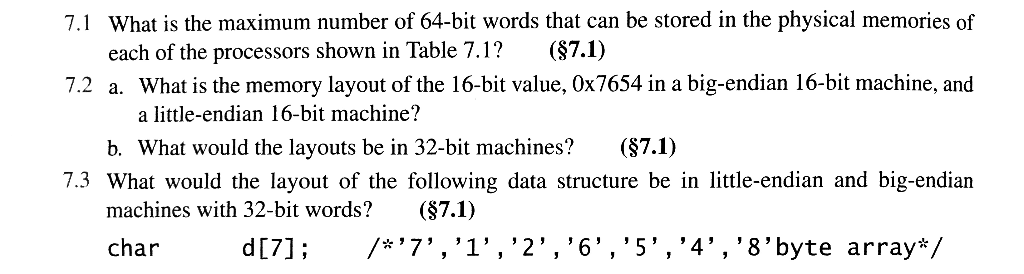 What is the maximum number of 64-bit words that can be stored in the physical memories of each of the processors shown in Tab