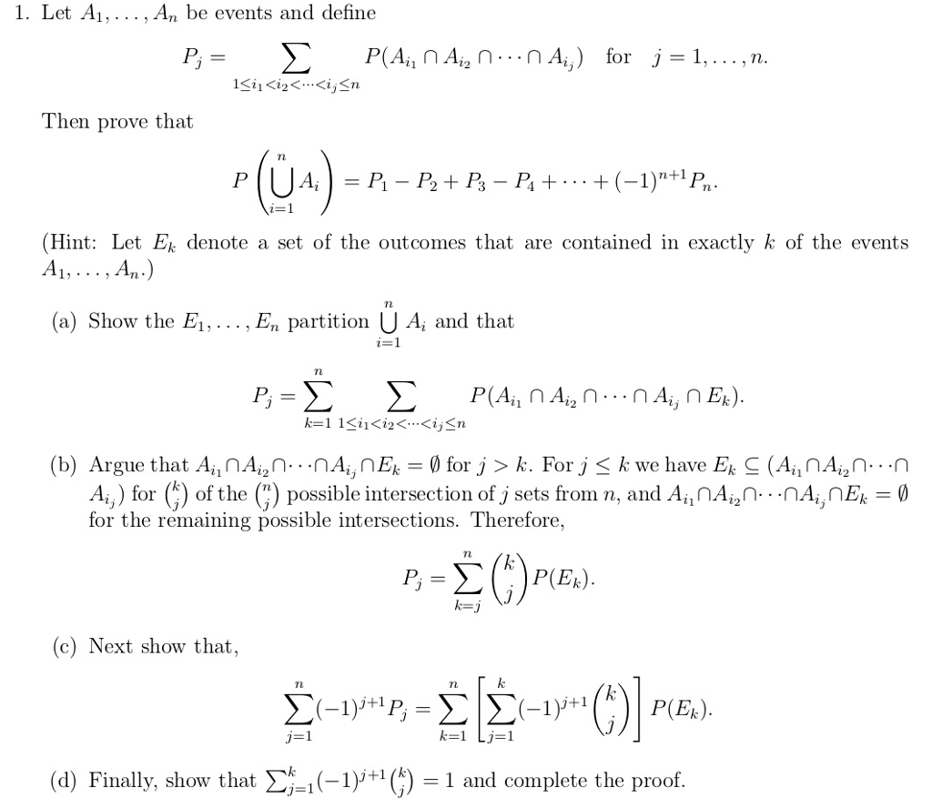 Solved 1 Let Ai An Be Events And Define P A Nann A F Chegg Com