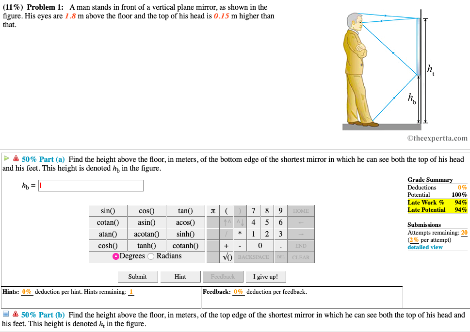 Solved: (11%) Problem 1: A Man Stands In Front Of A Vertic... | Chegg.com