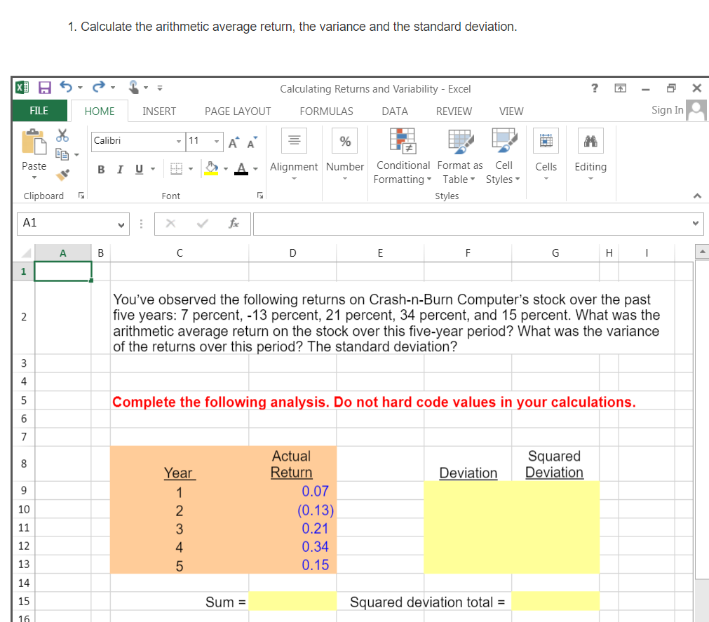 Solved 1 Calculate The Arithmetic Average Return The Va Chegg Com