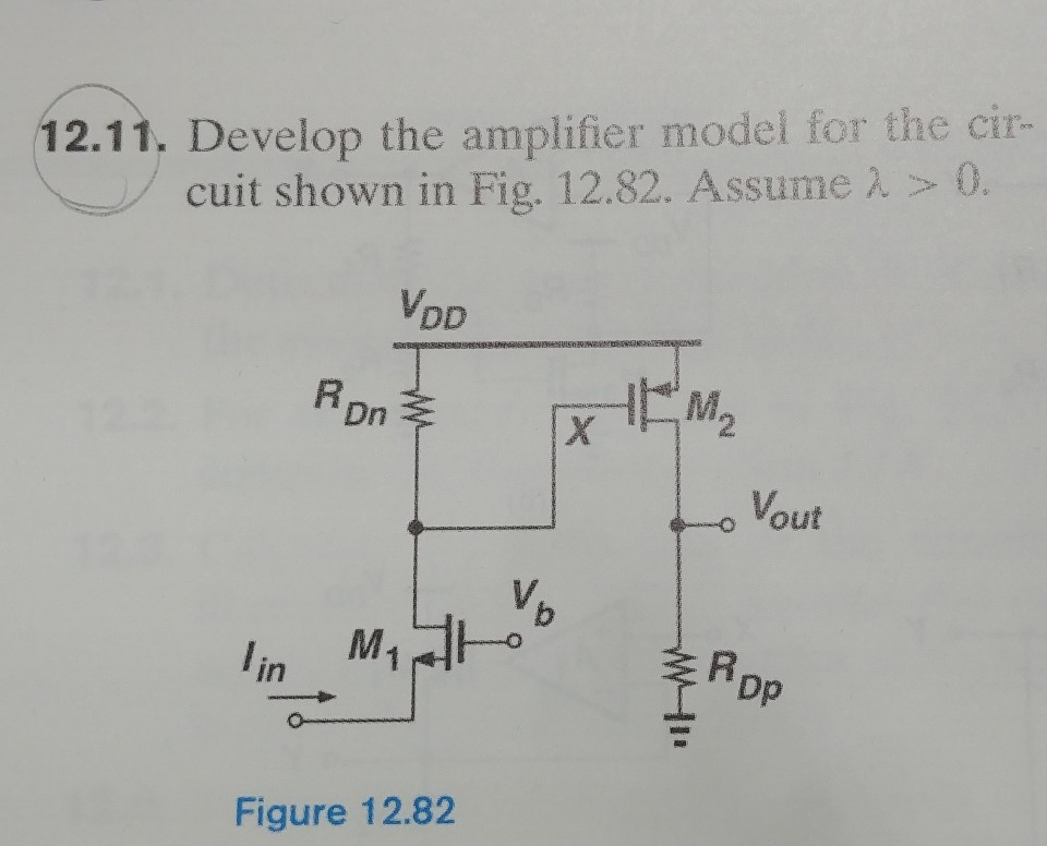 12.11. Develop the amplifier model for the cir- cuit shown in Fig. 12.82. Assume λ > 0. Dn Dp Figure 12.82