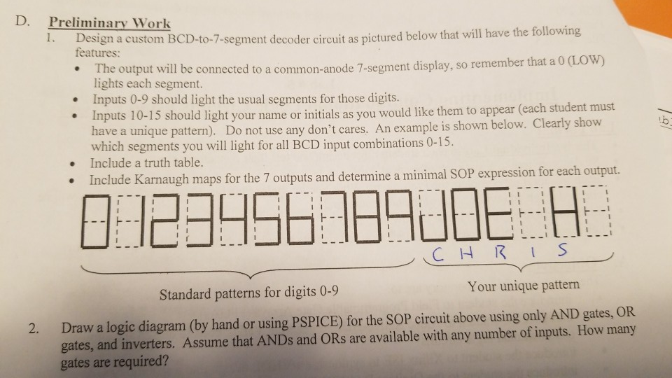 solved d preliminary work design a custom bcd to 7 segm