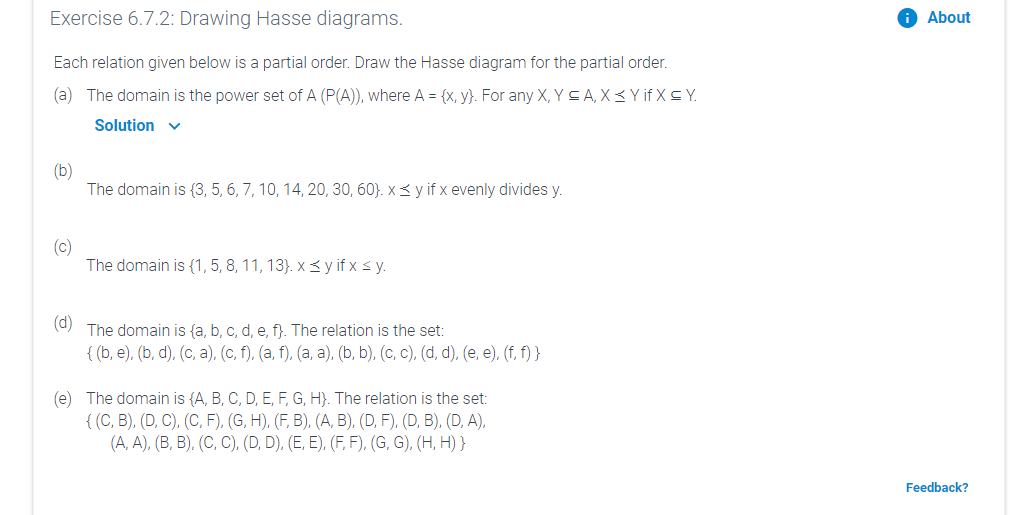 Solved About Exercise 6 7 2 Drawing Hasse Diagrams Each Chegg Com