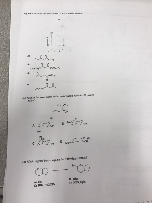 Solved What Structure Best Matches The H Nmr Spectra Sho