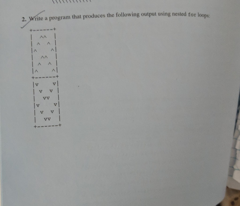 2., Wite a program that produces the following output using nested tor loops oop S: [A시 [A시 Iv v Iv v Vv