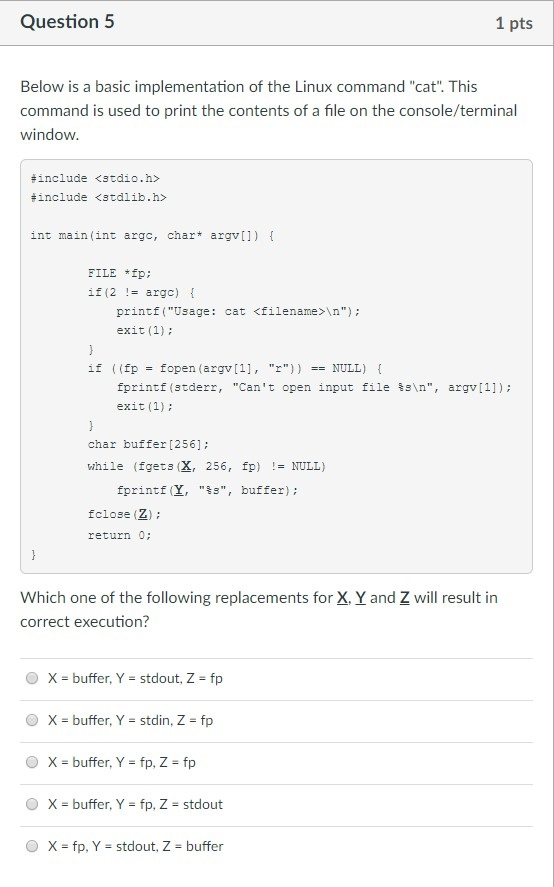 Question 5 1 Pts Below Is A Basic Implementation Of Chegg Com