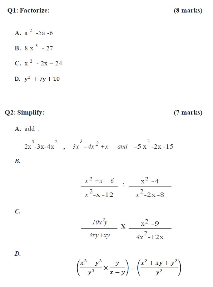 Q1 Factorize 8 Marks A A 5a 6 B 8 X3 27 C X Chegg Com