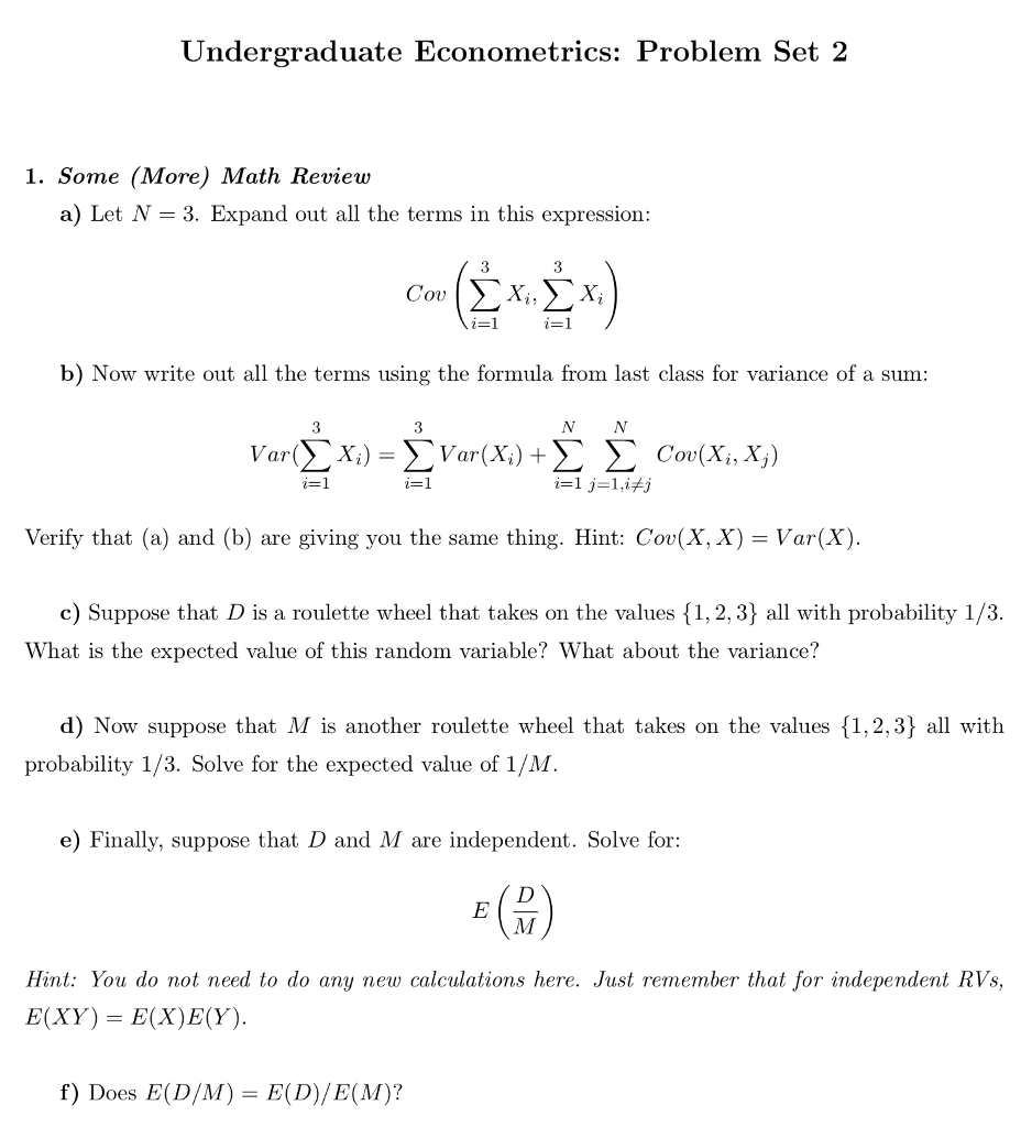 Solved Undergraduate Econometrics Problem Set 2 1 Some Chegg Com