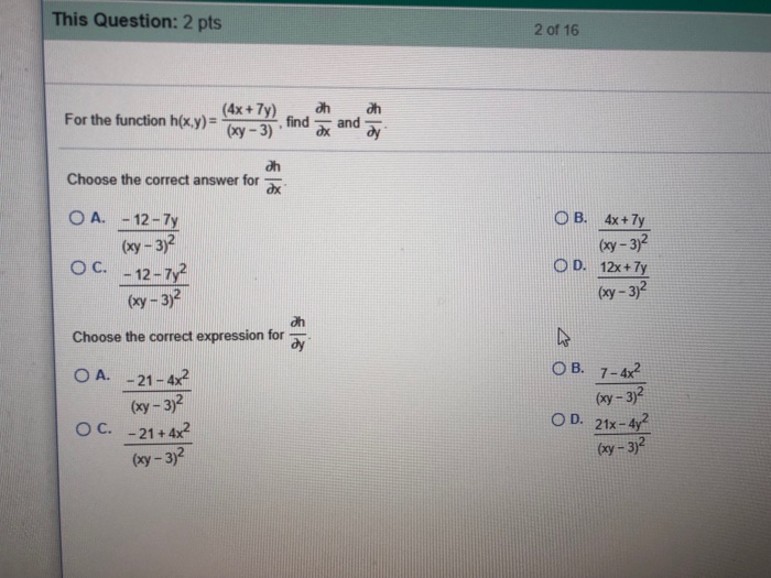 Solved This Question 2 Pts 2 Of 16 For The Function Hxy Chegg Com