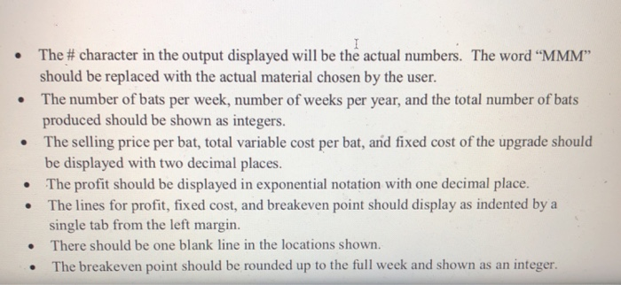 The # character in the output displayed will be the actual numbers. The word MMM should be replaced with the actual materia