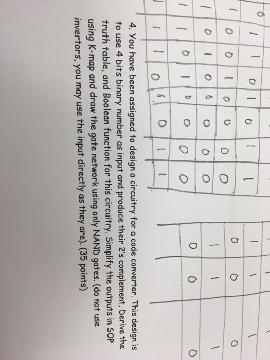 4. You have been assigned to design a circuitry for a code convertor. This design is to use 4 bits binary number as input and