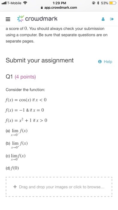 Solved 1 29 Pm App Crowdmark Com Ll T Mobile 53 Io Chegg Com