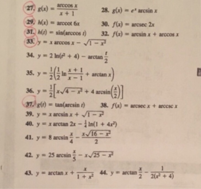 Solved Arccos X 28 Ga E Arcsin 2k Arccot 6x 30 Fas 2 X 1 Chegg Com