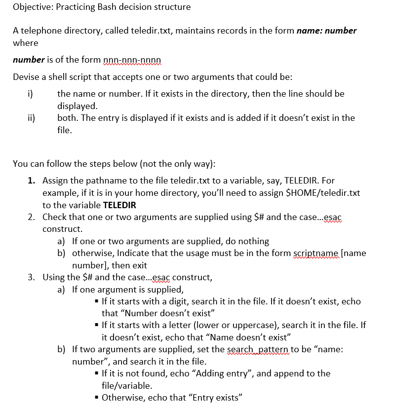 Solved Objective Practicing Bash Decision Structure A Chegg Com