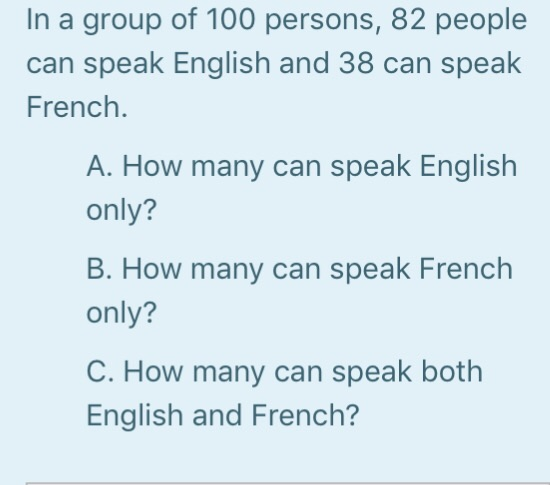Solved In A Group Of 100 Persons 82 People Can Speak Eng