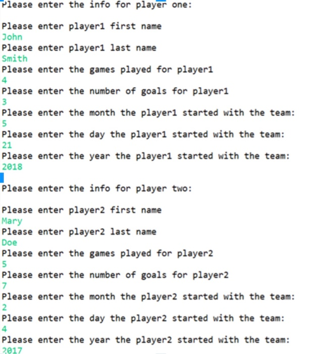 Please enter the info for player one: Please enter player1 first name John Please enter player1 last name Smith Please enter