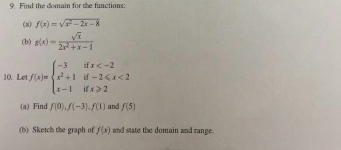 9 Find The Domain For The Functions A F X Chegg Com