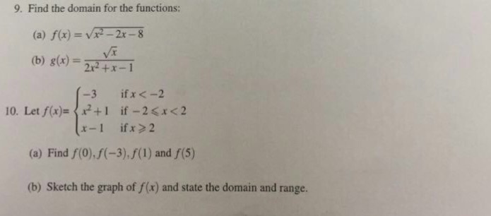 9 Find The Domain For The Functions A F X Chegg Com