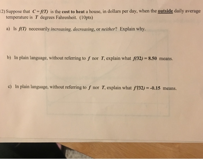 Solved 2) Suppose that C-J(T) is the cost to heat a house, | Chegg.com