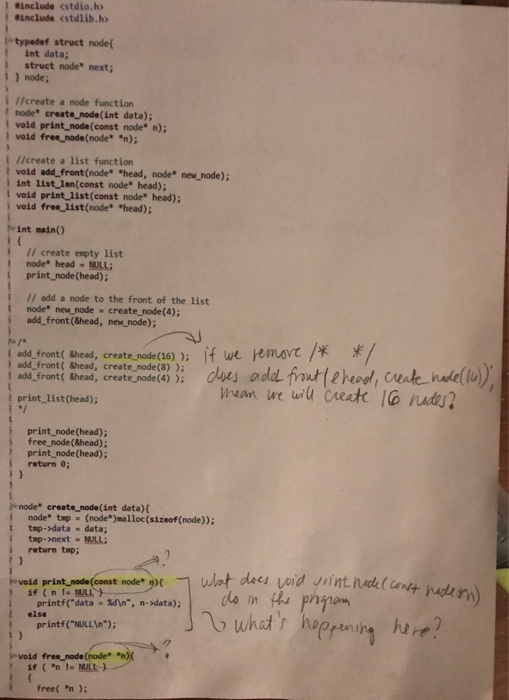 I 1 1 i ) ) include <stdio.h> ) einclude <stdlib.h》 -typedef struct node( int data; struct node next; 1 1 node; İ //create a