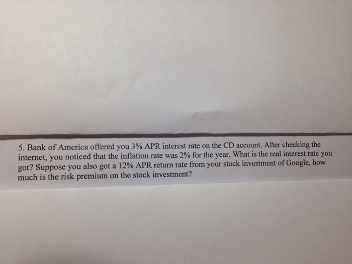 Solved Bank Of America Offered You 3 Apr Interest Rate O