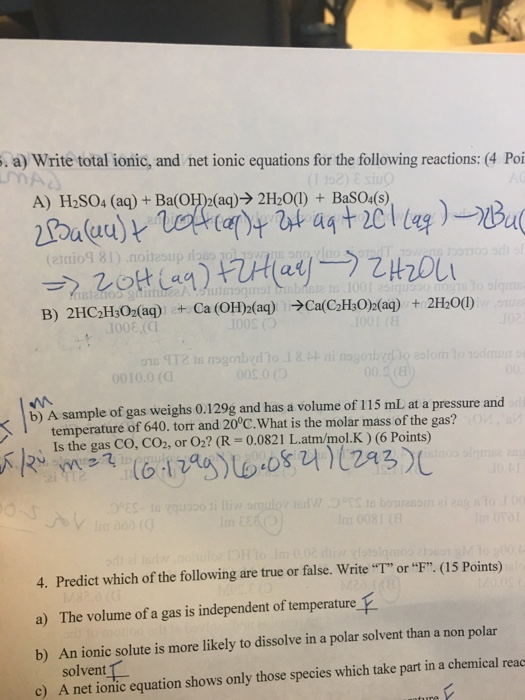 A Write Total Ionic And Ionic Equations For Chegg 
