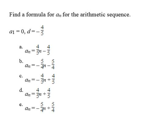 Solved Find A Formula For An For The Arithmetic Sequence Chegg Com