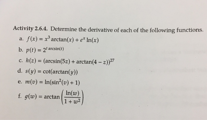 Solved Activity 2 6 4 Determine The Derivative Of Each O Chegg Com