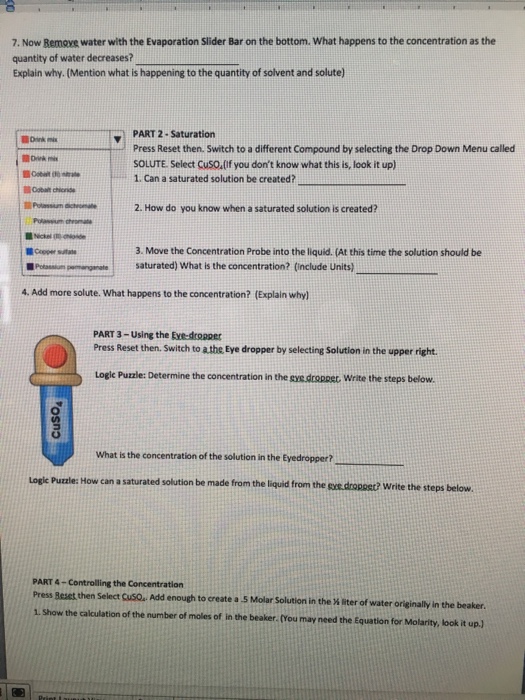 Solved: University Of Colorado Phet CONCENTRATION Exercise ...