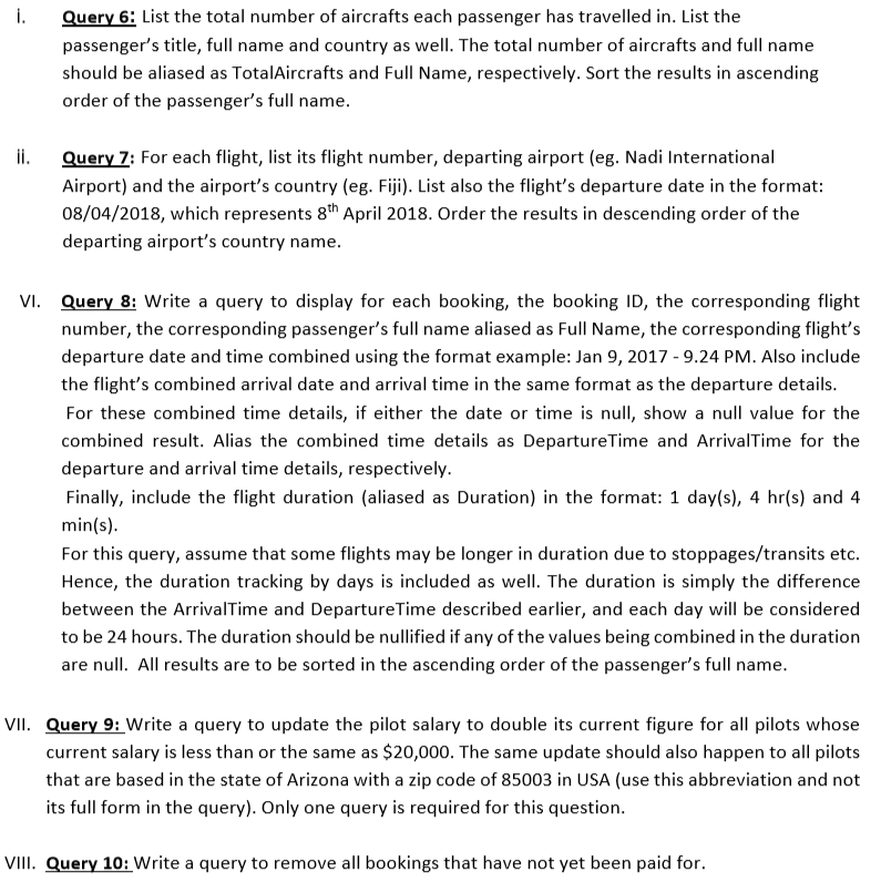 i. Query 6: List the total number of aircrafts each passenger has travelled in. List the passengers title, full name and cou