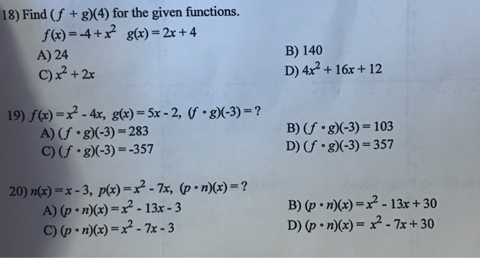 Solved 18 Find F G 4 For The Given Functions F X 4 Chegg Com