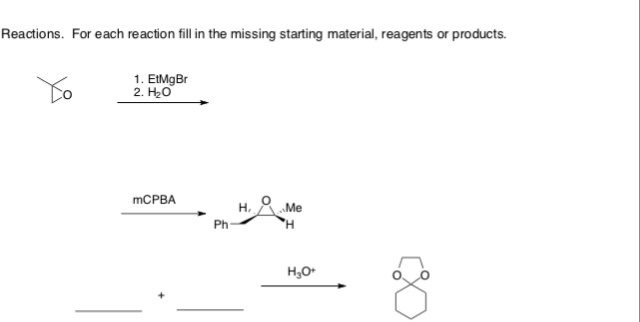 Reactions. For each reaction fill in the missing