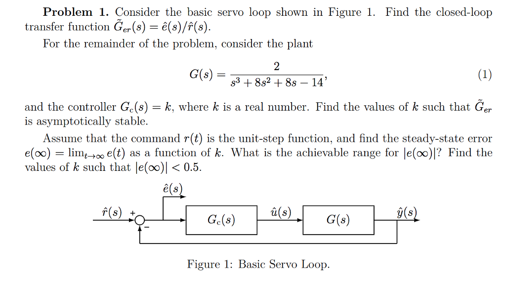 Solved Problem 1 Consider The Basic Servo Loop Shown In Chegg Com