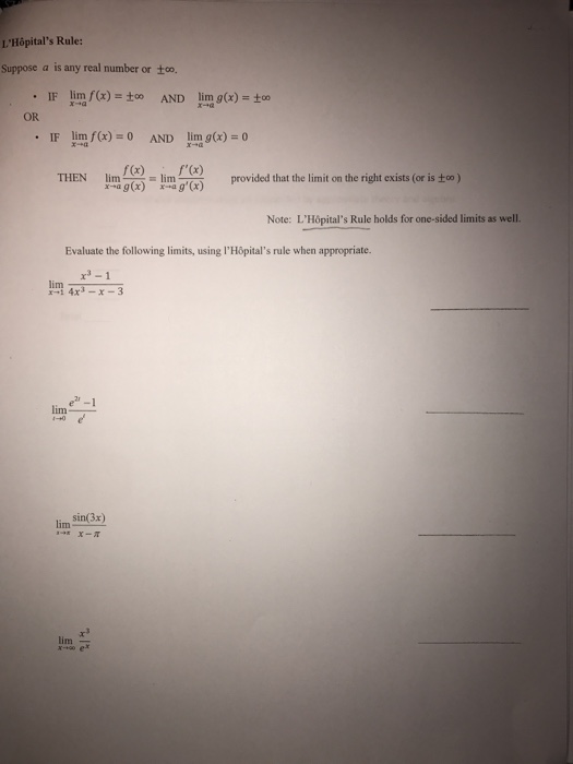 Solved L Hopital S Rule Suppose A Is Any Real Number Or Chegg Com