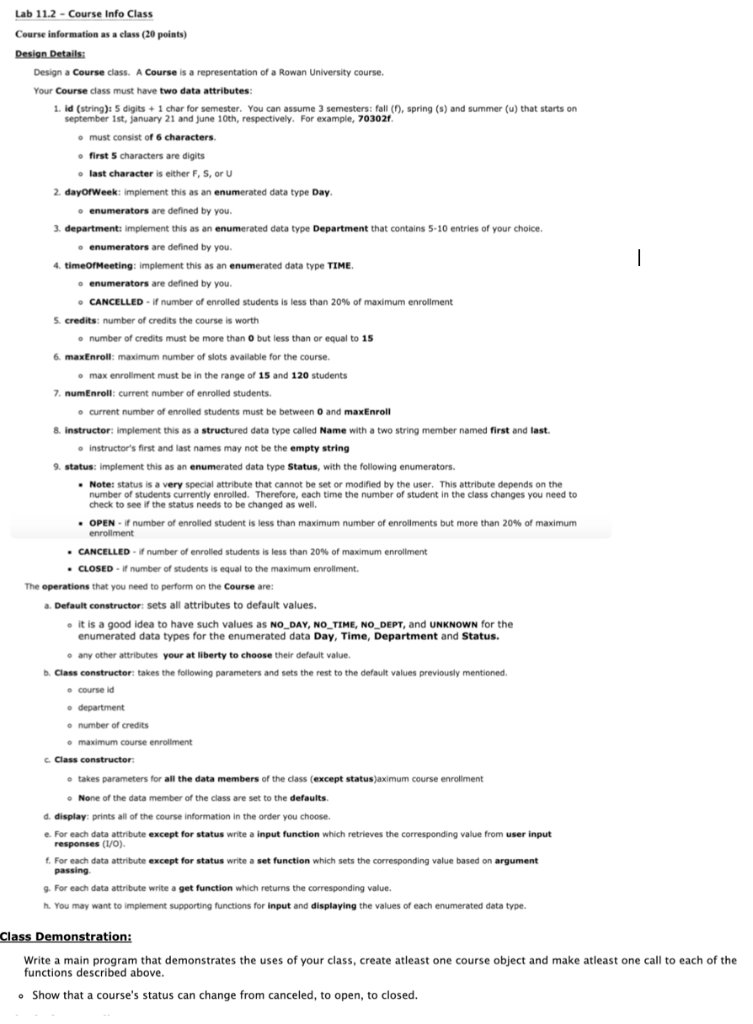 Lab 11.2-Course Info Class Course information as a class (20 points) Design a Course class. A Course is a representation of a