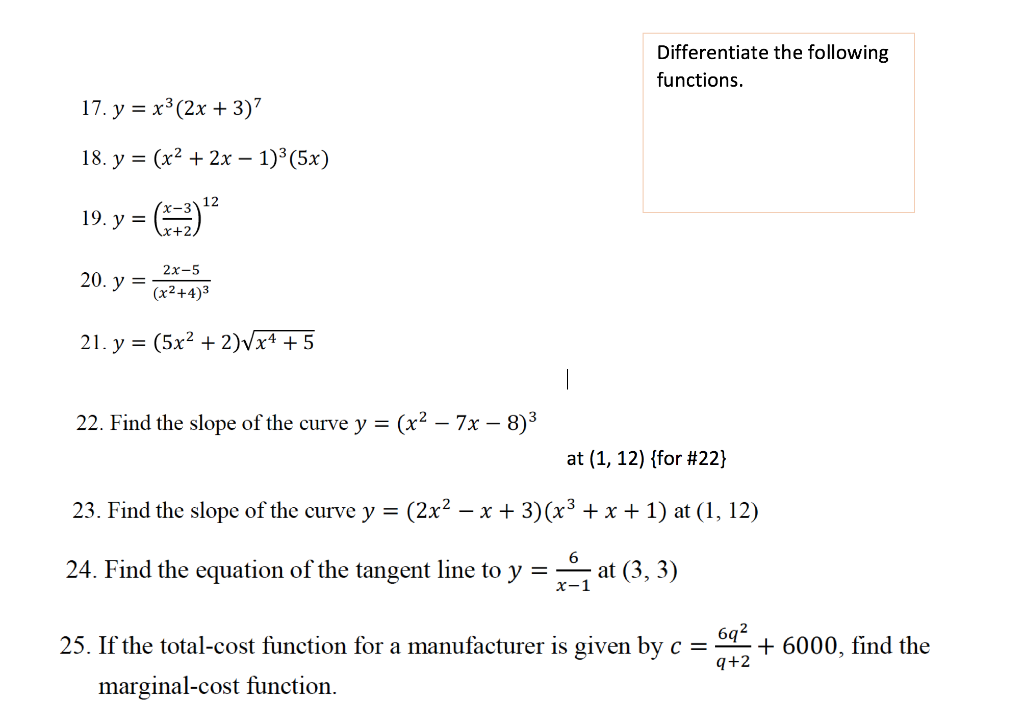 Differentiate The Following Functions 17 Y X3 2x Chegg Com