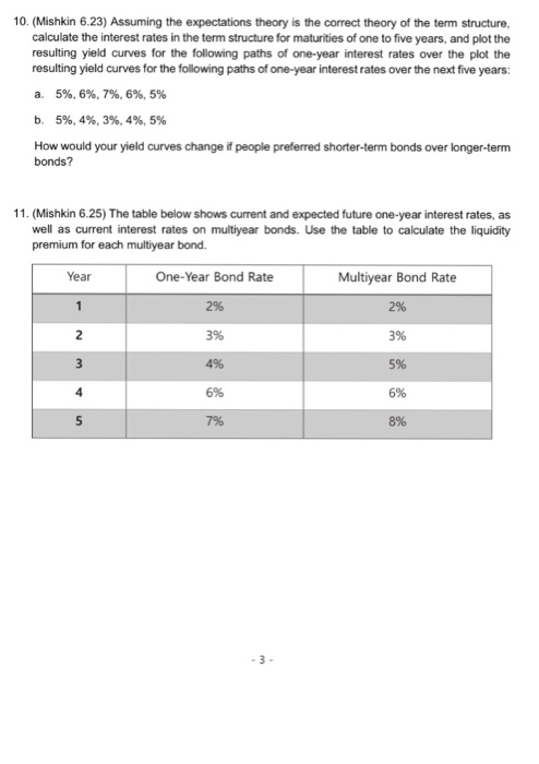 Solved 10 Mishkin 6 23 Assuming The Expectations Theor Chegg Com