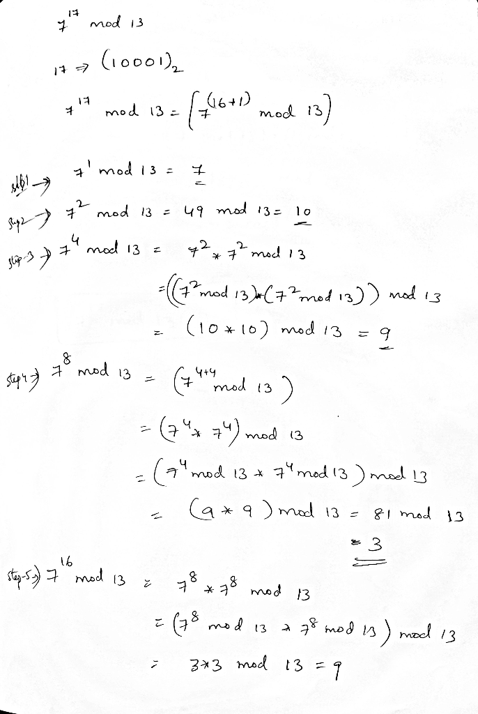 Solved Compute Value Following Modular Expression Using Modulo Reduction Answer Must Specific Mod Q