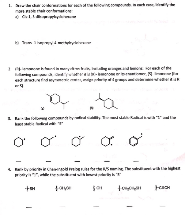 Solved Draw The Chair Conformations For Each Of The Chegg Com