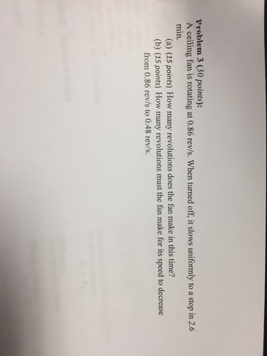 Solved Problem 3 30 Points A Ceiling Fan Is Rotating A