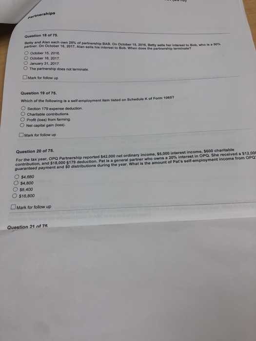 form 1065 question 25
Solved: Partnerships Question 8 Of 8. Betty And Alan,eac ... form 1065 question 25
Solved: Partnerships Question 8 Of 8. Betty And Alan,eac ...