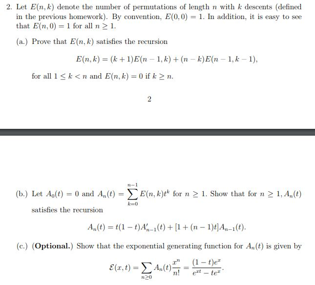 Solved Let E N K Denote The Number Of Permutations Of L Chegg Com