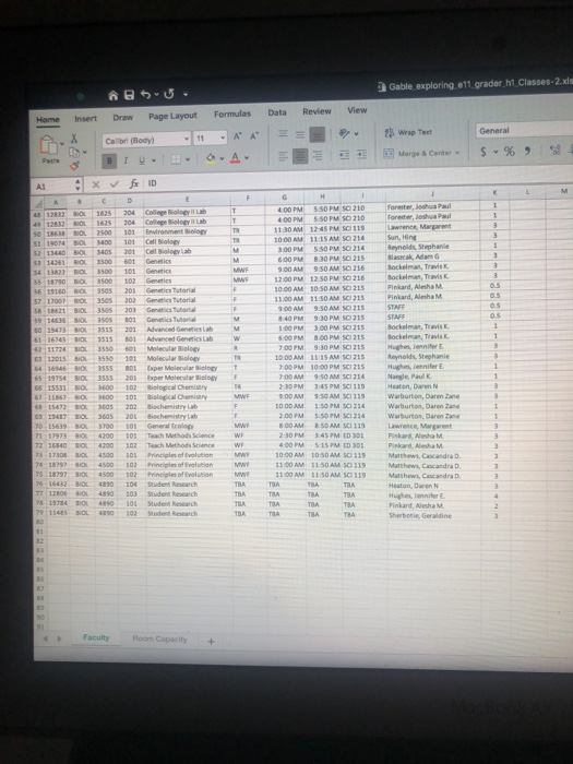 Gable exploring e11 grader h1 Classes-2.xls Home Insert Draw Page Layout Formulas Data Review View Wrap ext General 210 Fonet