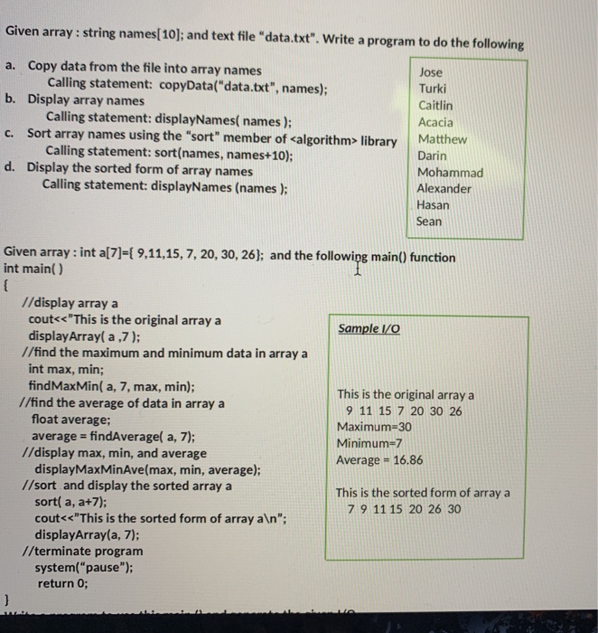 Solved Given Array String Names10 And Text File Dat