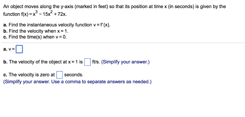 Solved An Object Moves Along The Y Axis Marked In Feet Chegg Com