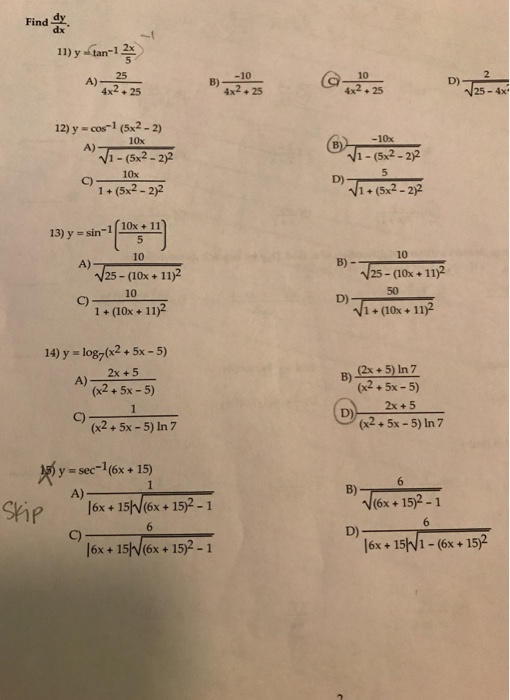 Solved Find Dy Dx 2x 11 Y Tan Ls 10 D 4x2 25 4x2 25 4x2 Chegg Com