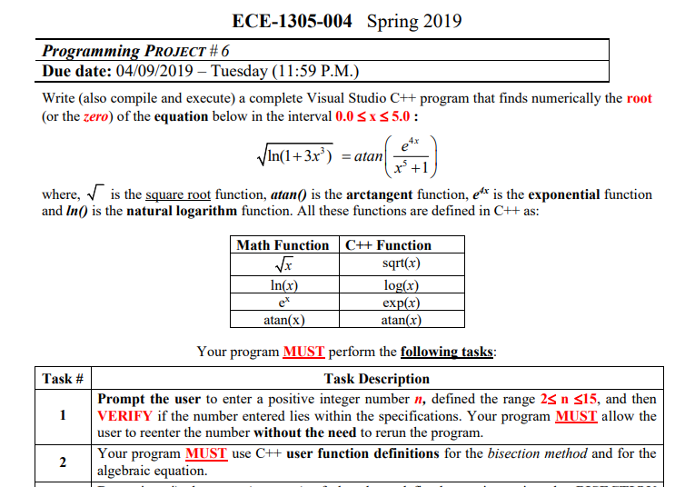 Ece 1305 004 Spring 2019 Programi Ning Project 6 Chegg Com