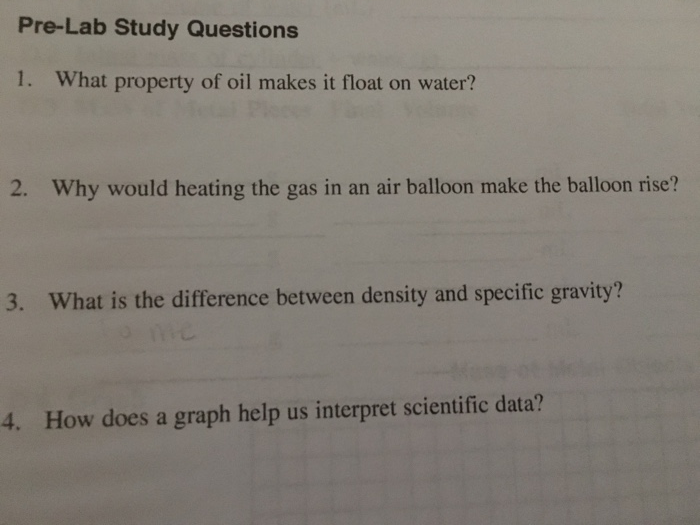Solved Pre Lab Study Questions 1 What Property Of Oil Ma Chegg Com