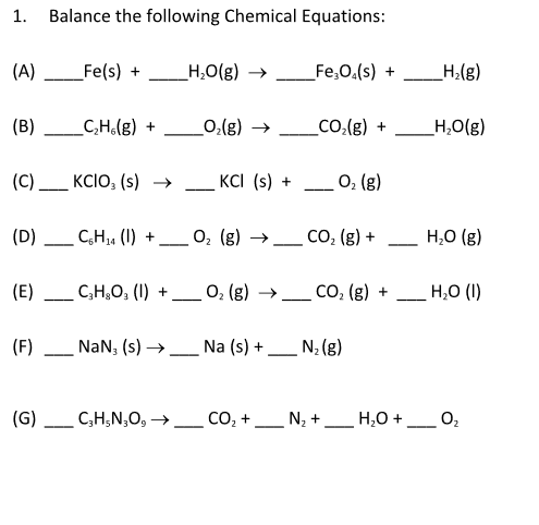 Solved 1 Balance The Following Chemical Equations 34 S Chegg Com